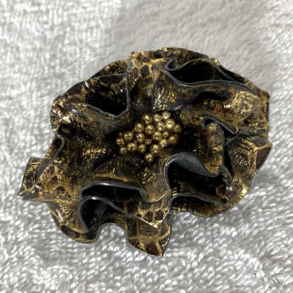 5/$35 Vintage Handmade Black  Gold Pin Brooch